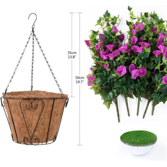 Artificial VineSilk Petunia Flowers,HangingPlant in Basket,Coconut Lining Basket - Picture 5 of 5